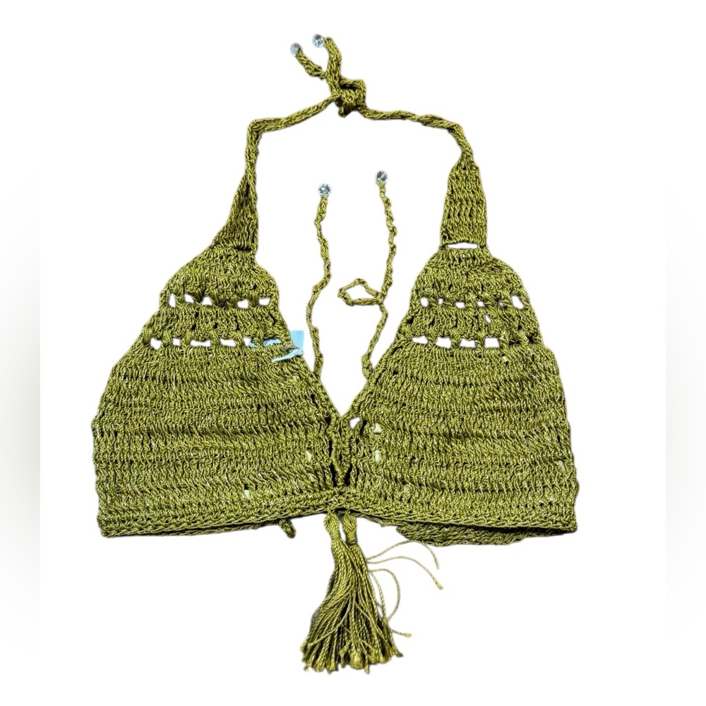 ALIX PINHO***Gold Handmade Halterneck Cropped Top***Small $285